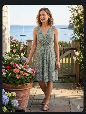 Size Large 14-16 LANDS' END SLEEVELESS FLORAL MAXI DRESS 100% Cotton